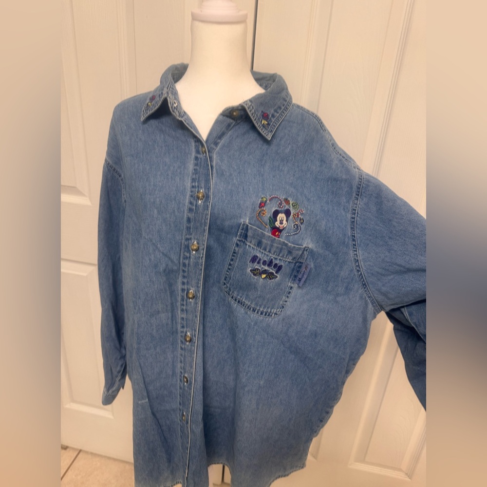 Vintage Mickey Unlimited Disney Jean Shirt Button Up Womens 26W/28W Jerry Leigh